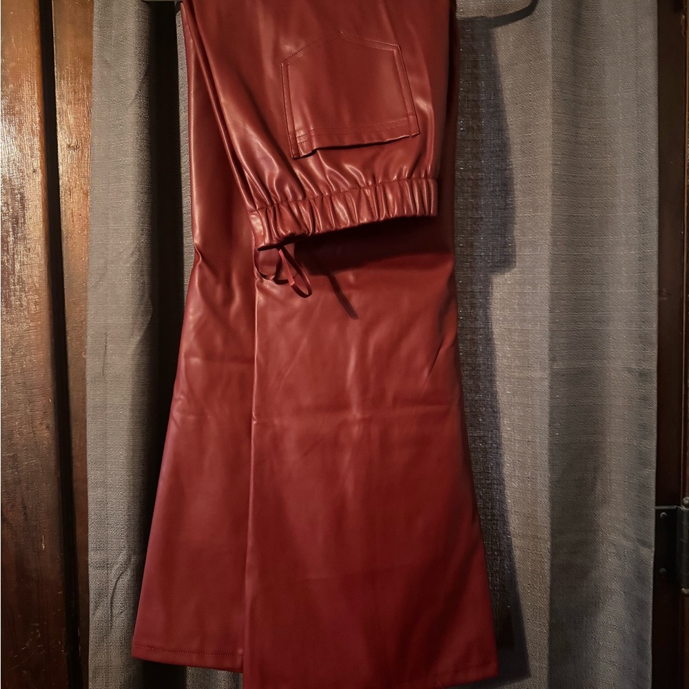 Elegant Red Faux Leather Pants